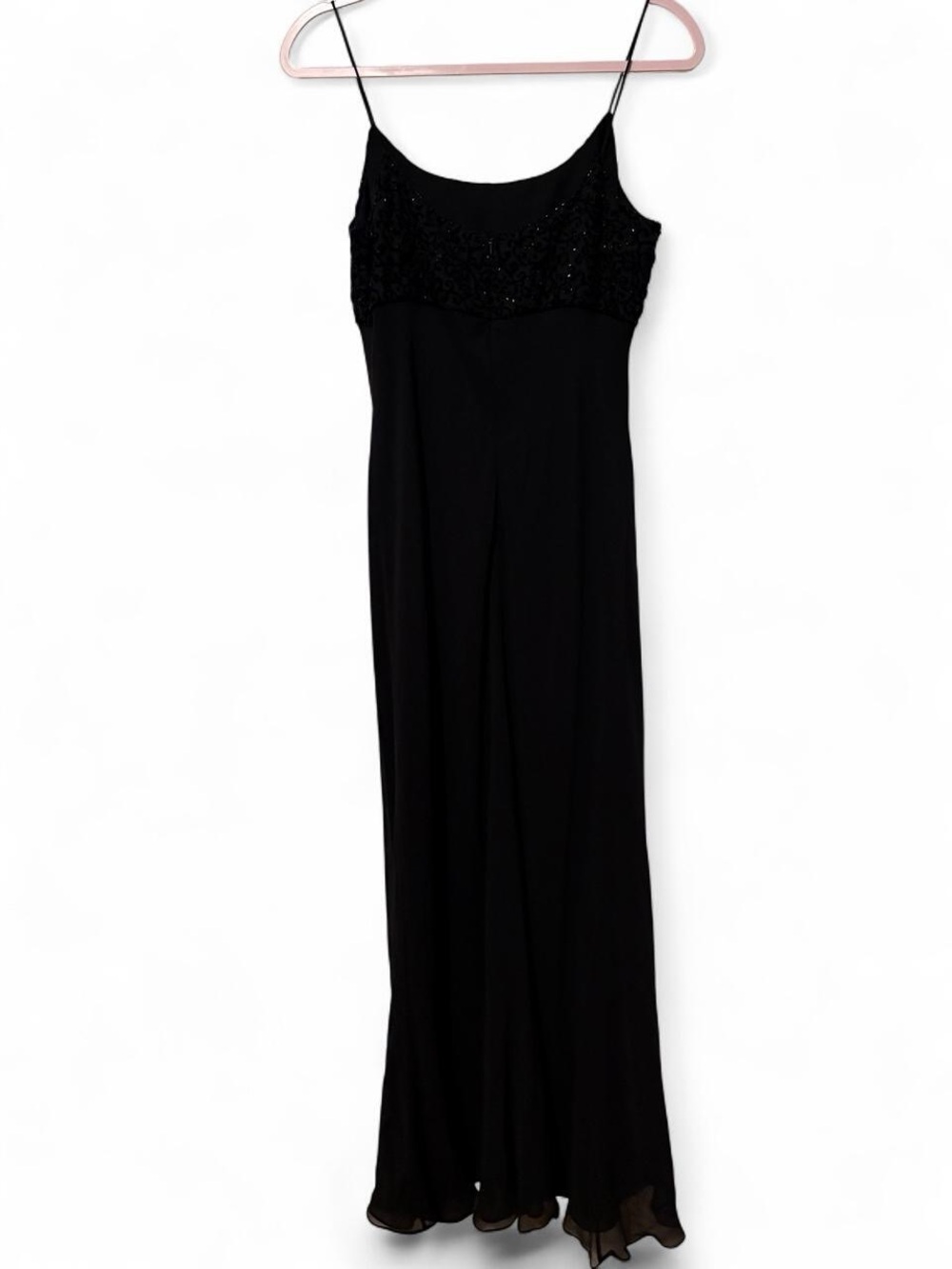 Vintage 90s Ann Taylor black 100% silk maxi dress with beaded bodice, size 12